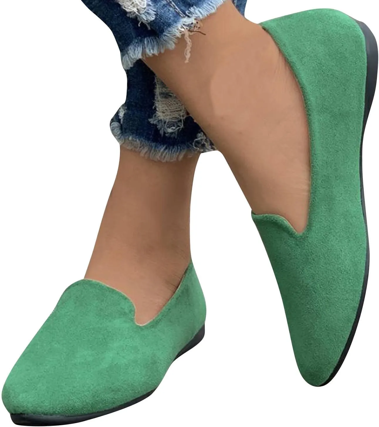 Women's Round Head Suede Flat Shoes Casual One Foot Stirrup Shallow Mouth Flat Shoes Flat Heeled Work Single Shoes