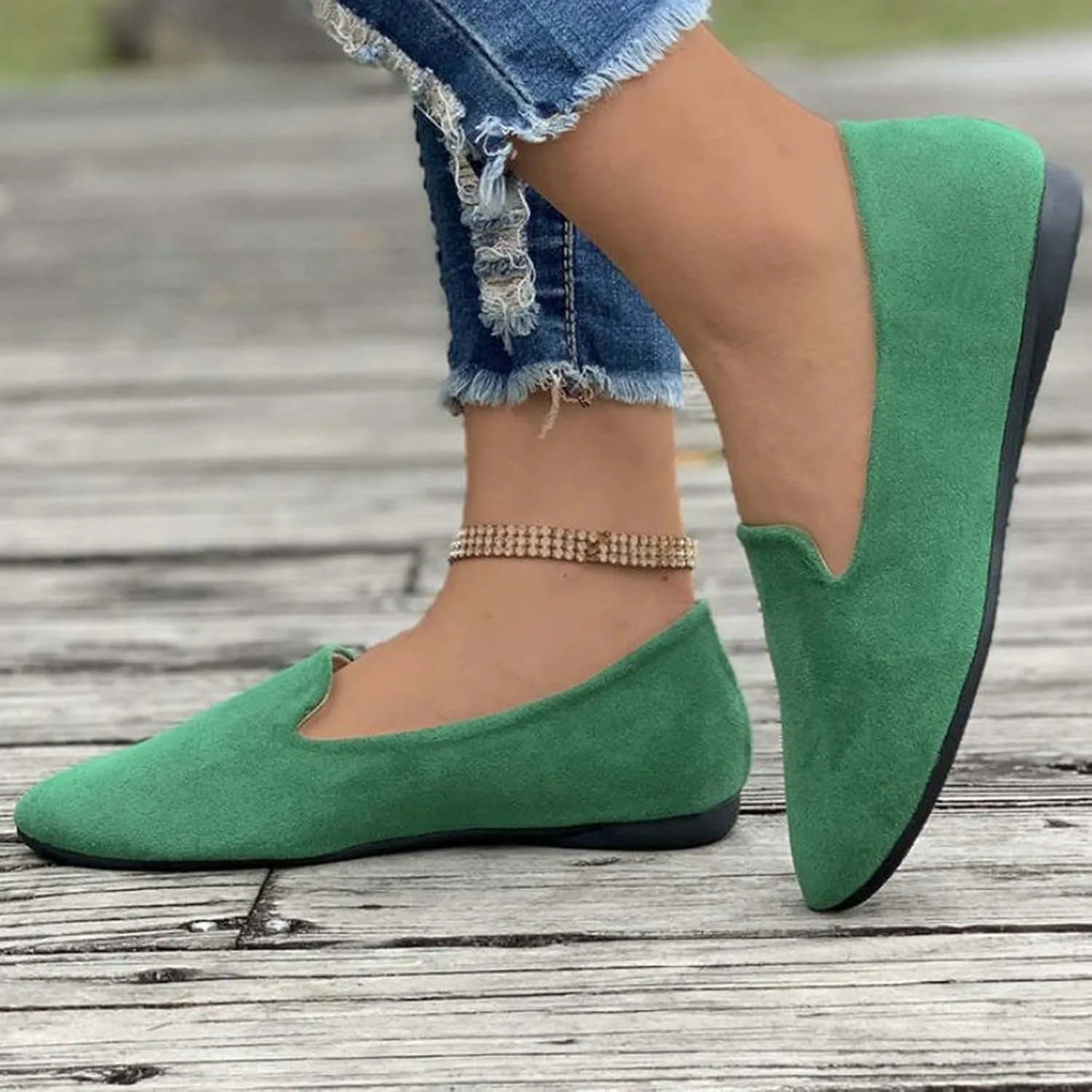 Women's Round Head Suede Flat Shoes Casual One Foot Stirrup Shallow Mouth Flat Shoes Flat Heeled Work Single Shoes