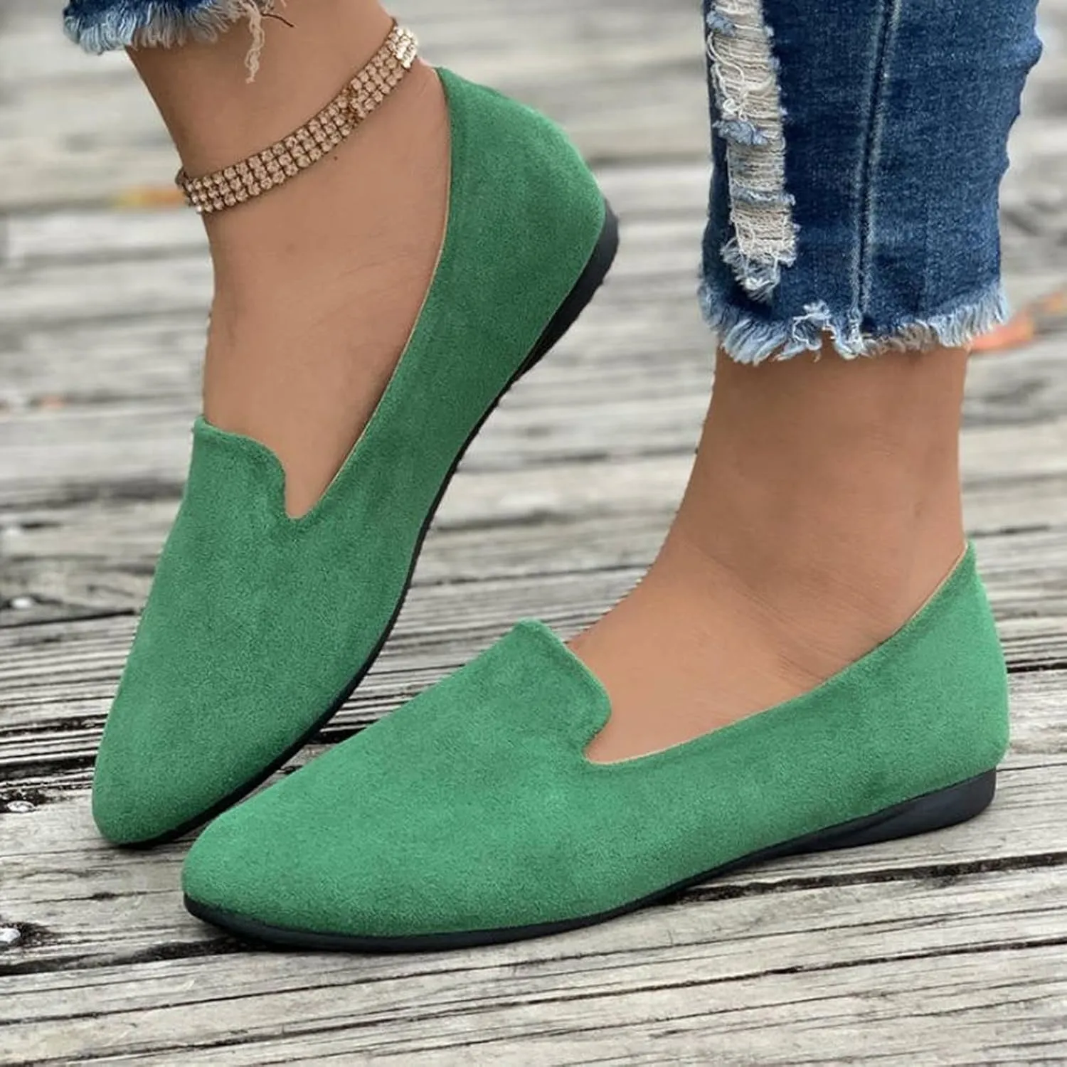 Women's Round Head Suede Flat Shoes Casual One Foot Stirrup Shallow Mouth Flat Shoes Flat Heeled Work Single Shoes