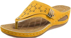 Womens Sandals Arch Support Orthopedic Slippers Bohemian Vintage Slip On Orthotic Thong Flip Flops Hollow Out Dressy Flip-Flops Summer Casual Sandals Open Toe Wedge Shoes