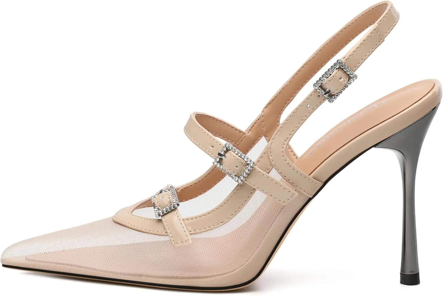 Womens Slingback Heels for Women Pointed Toe Closed Porosity Mesh Pumps Slip on Heeled Sandals Party Work Dress Shoes 3.5 Inch