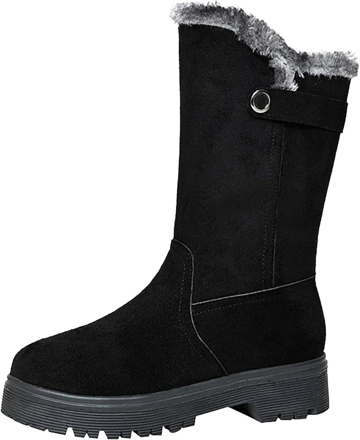 Womens Snow Boots Mid Calf Winter Boots Waterproof Fully Fur Lined Booties Slip on Outdoor Ankle Boots Lace Up Ladies Lightweight Walking Hiking Boots