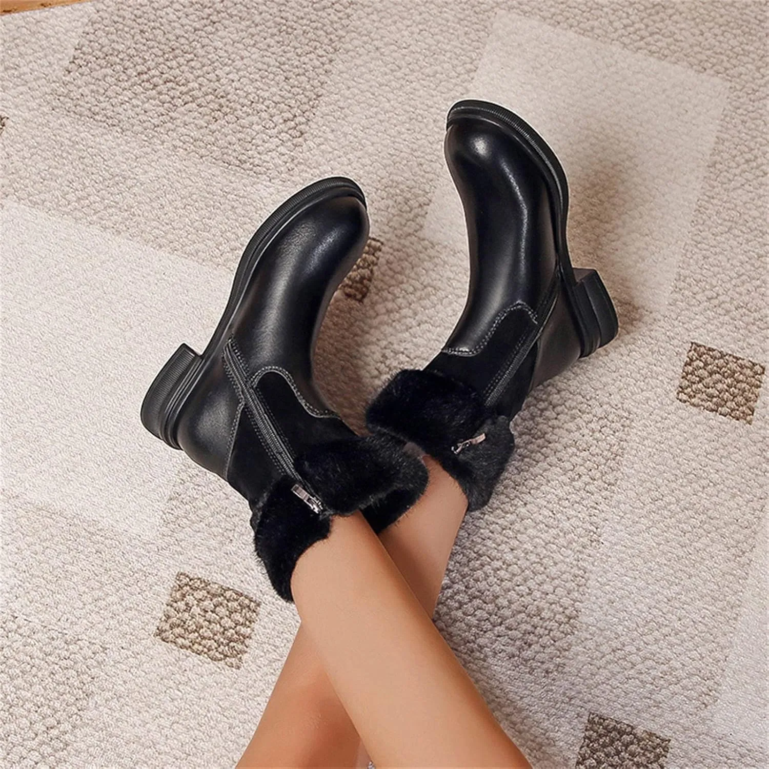 Womens Snow Boots Size 11 Wide Women Snow Boots Women Winter Boots Waterproof Size 12 Leather Mid Calf Winter Boots for Women Low Heel Women's Tall Winter Boots