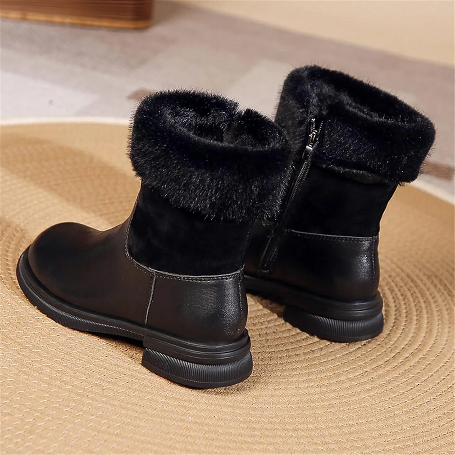 Womens Snow Boots Size 11 Wide Women Snow Boots Women Winter Boots Waterproof Size 12 Leather Mid Calf Winter Boots for Women Low Heel Women's Tall Winter Boots