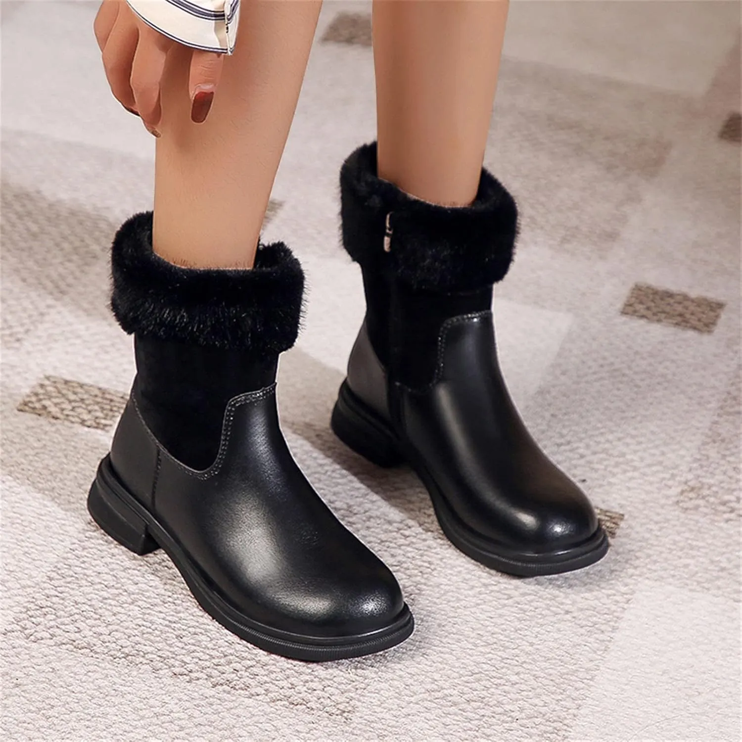 Womens Snow Boots Size 11 Wide Women Snow Boots Women Winter Boots Waterproof Size 12 Leather Mid Calf Winter Boots for Women Low Heel Women's Tall Winter Boots