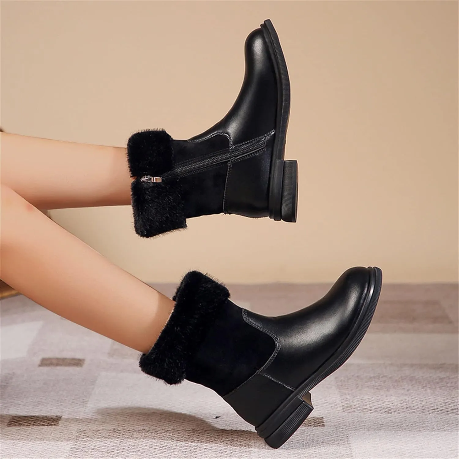 Womens Snow Boots Size 11 Wide Women Snow Boots Women Winter Boots Waterproof Size 12 Leather Mid Calf Winter Boots for Women Low Heel Women's Tall Winter Boots