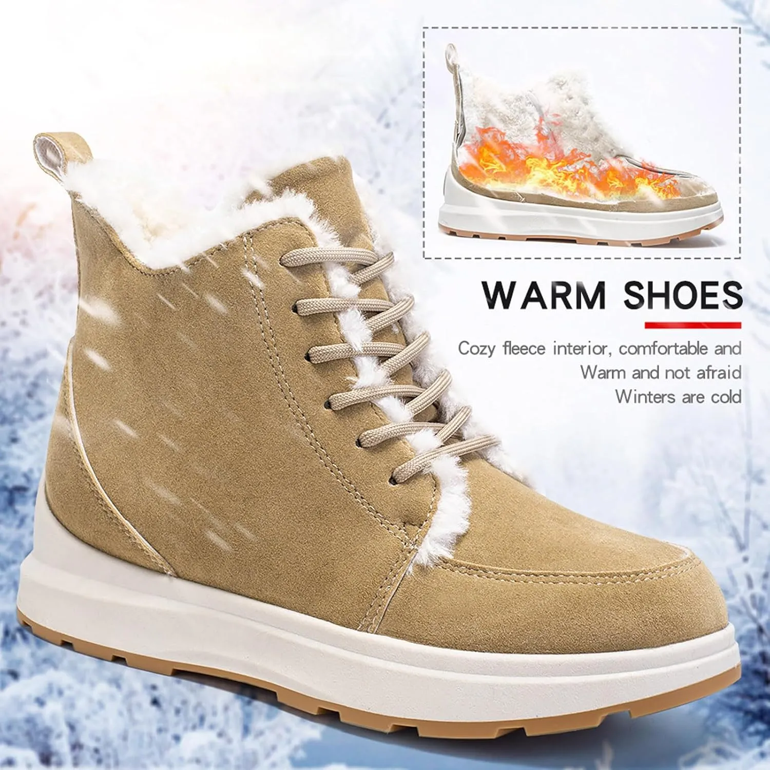 Womens Snow Boots Waterproof Anti-slip Winter Boots Classic Fuzzy Fur Booties Lightweight Slip on Ankle Boots Ladies Walking Hiking Booties