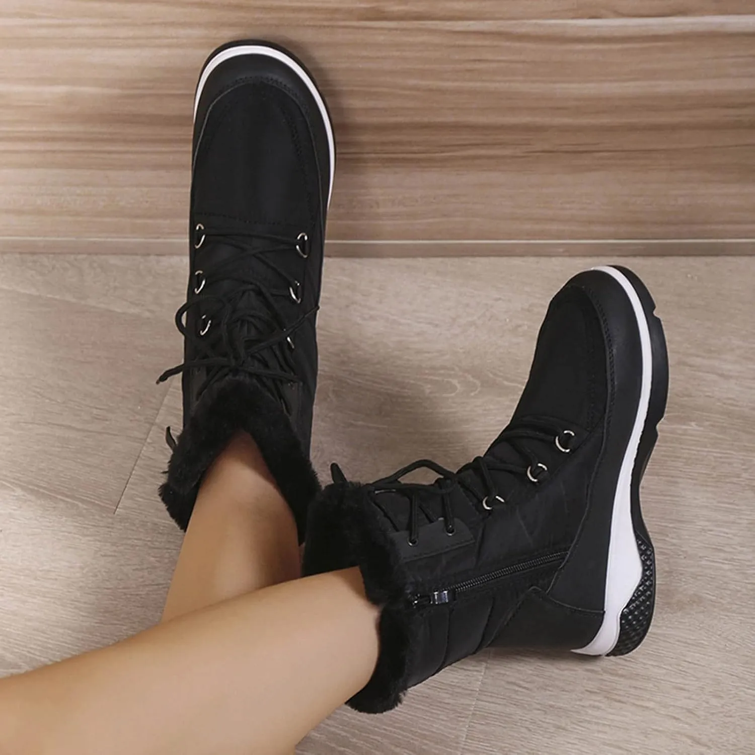 Womens Snow Boots Waterproof Insulated Hiking Womens Waterproof Snow Boots Slip on Furry Winter Boots Woman Winter Leather Knee High Winter Boots Botas Impermeables Para Mujeres