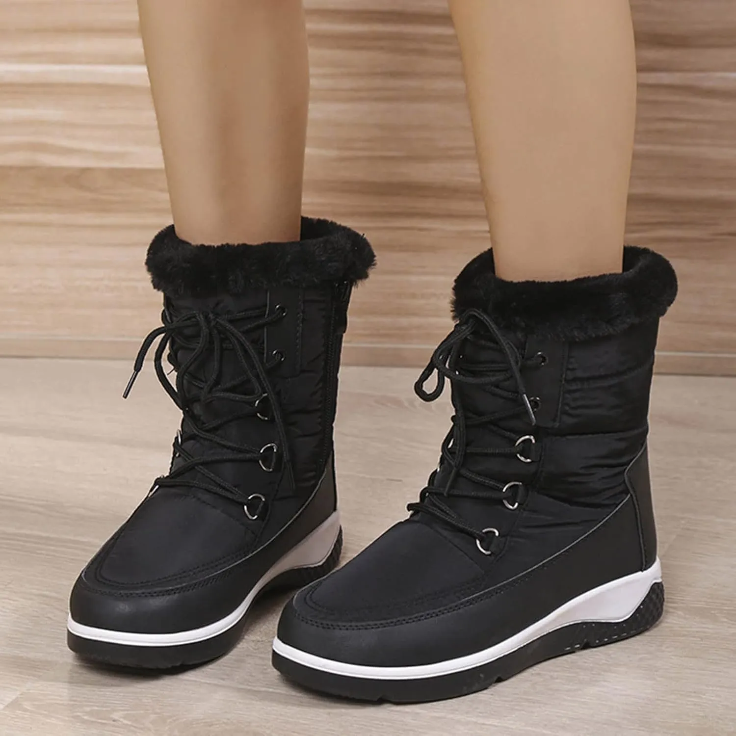 Womens Snow Boots Waterproof Insulated Hiking Womens Waterproof Snow Boots Slip on Furry Winter Boots Woman Winter Leather Knee High Winter Boots Botas Impermeables Para Mujeres