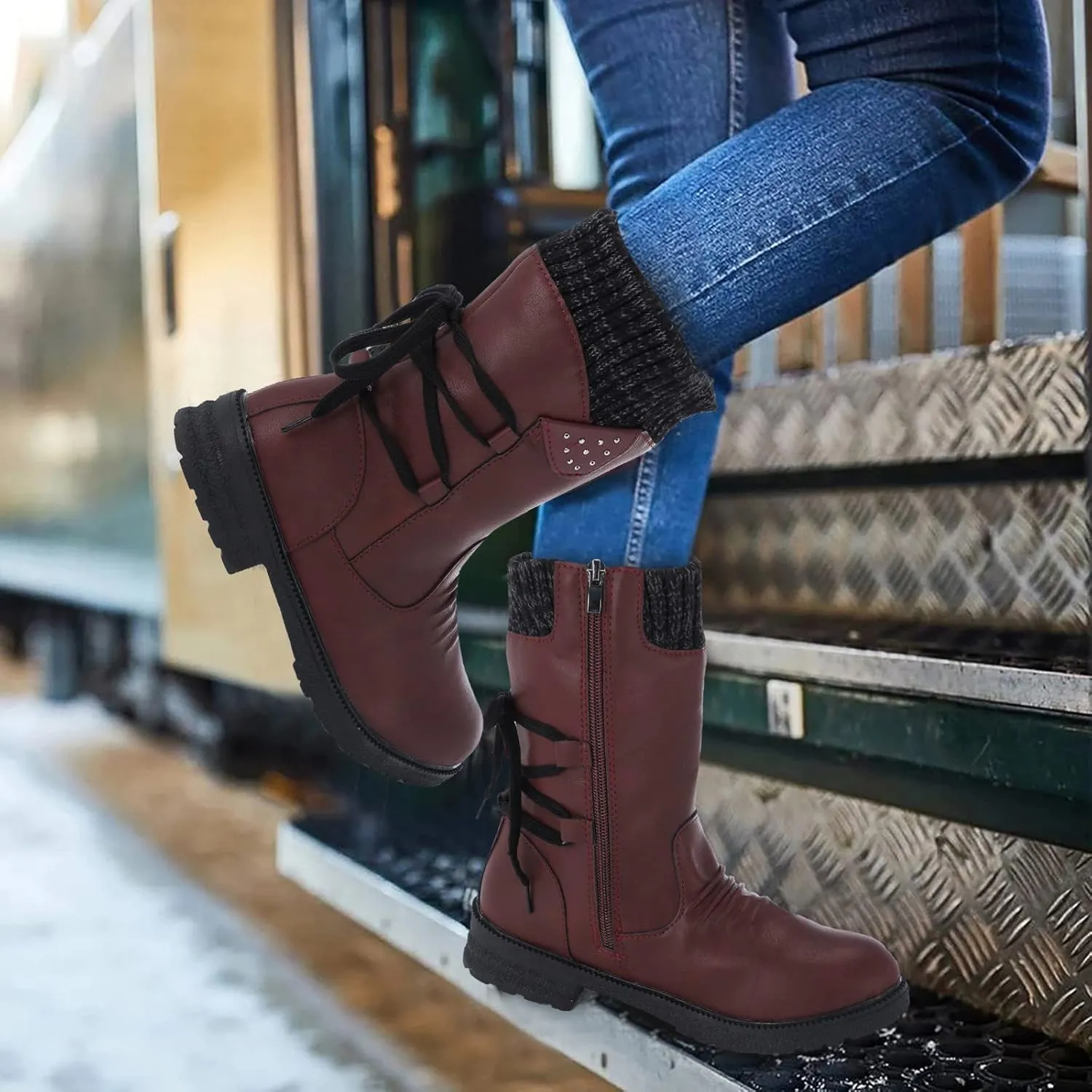 Women's Snow Boots Wide Width 9.5 Women's Snow Boots Ankle Short Fur Boots Womens Insulated Snow Boots Size 9 Outdoor Boots Women Brown Botas De Invierno Para Mujer Negras Largas