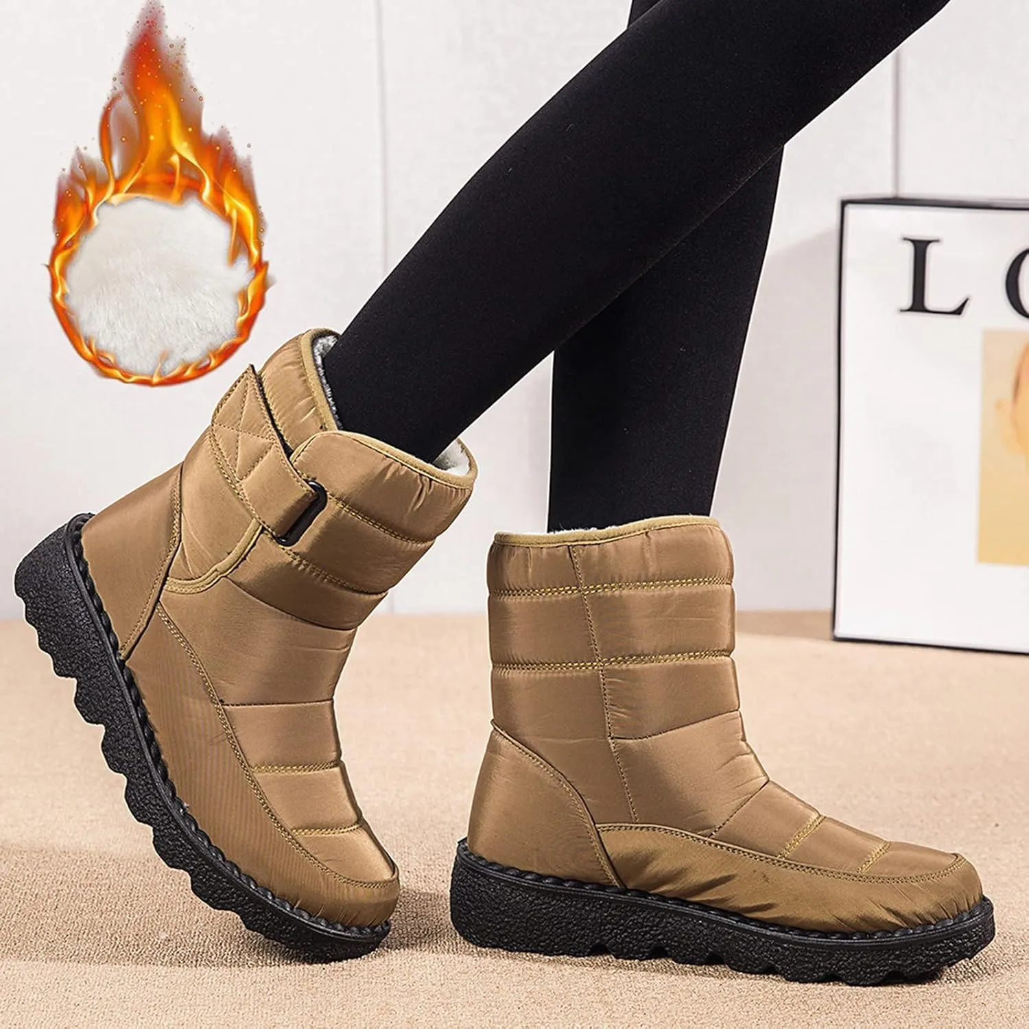 Womens Snow Boots Wide Width Zipper Womens Black Snow Boots with Fur Winter Shoes for Women Waterproof Snow Non Slip Women Boots Winter Cute Womens Insulated Waterproof Boots