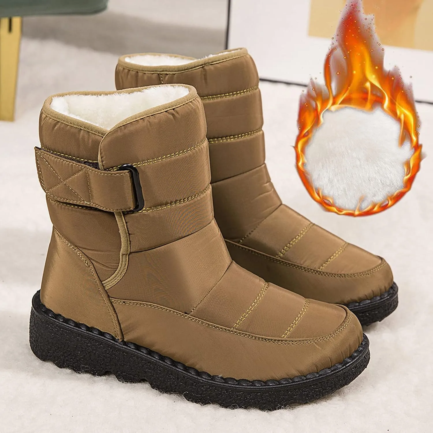 Womens Snow Boots Wide Width Zipper Womens Black Snow Boots with Fur Winter Shoes for Women Waterproof Snow Non Slip Women Boots Winter Cute Womens Insulated Waterproof Boots