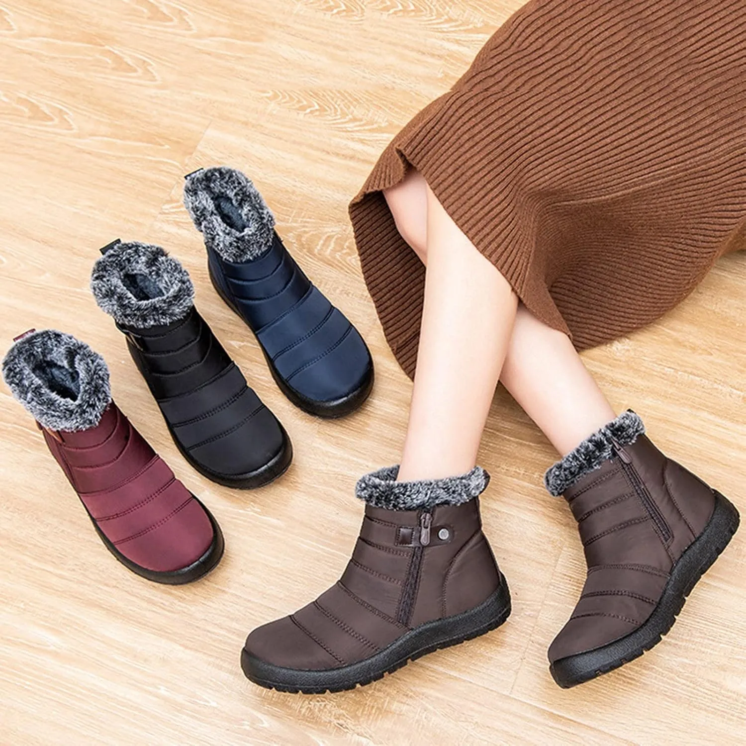 Womens Snow Knee High Winter Boots Ladies Waterproof Warm Fur Lined Non Slip Winter Boots Wide Slip on Boots for Women Ankle Booties Winter Winter Boot Women Fur Botas De Invierno Y Nieve Para Mujer