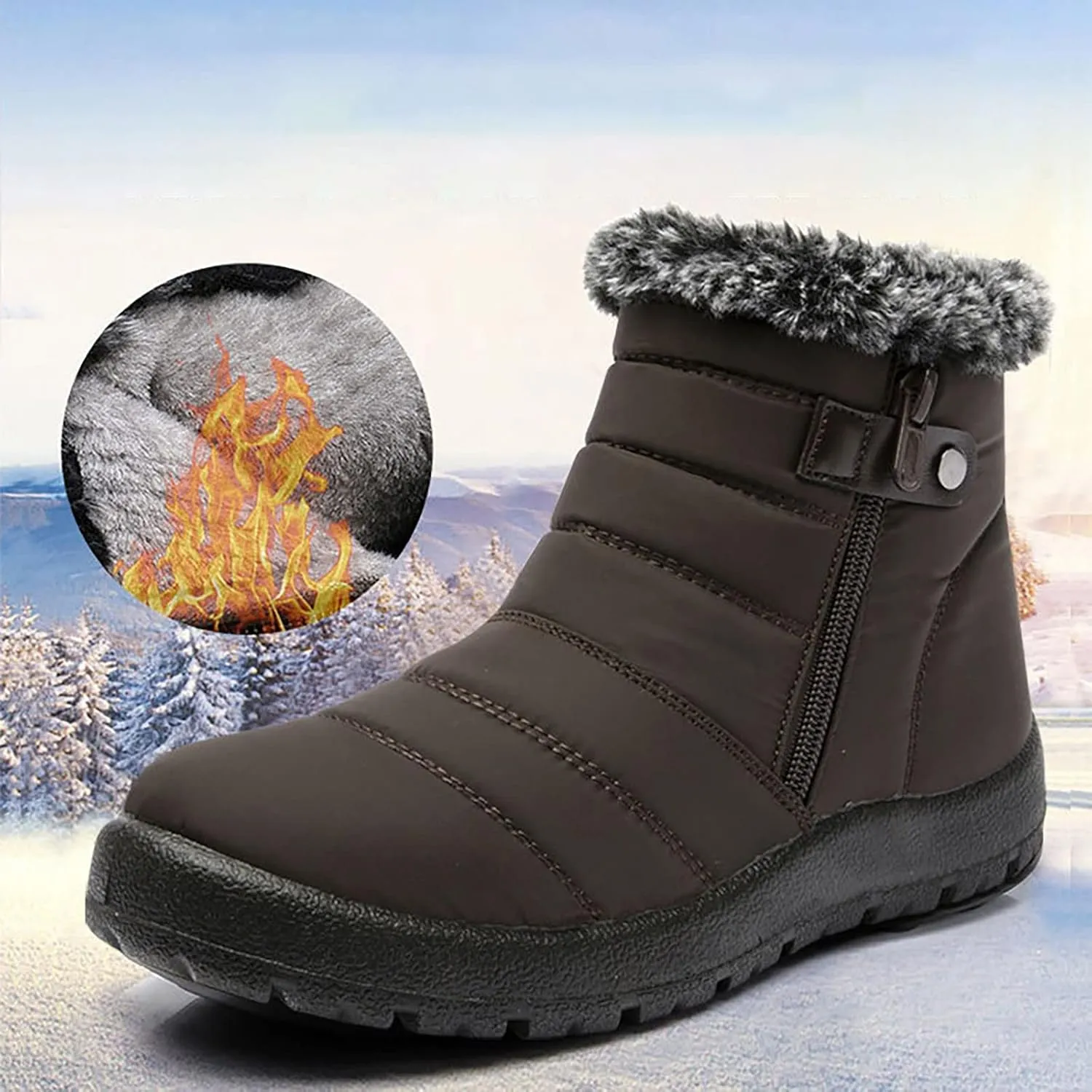 Womens Snow Knee High Winter Boots Ladies Waterproof Warm Fur Lined Non Slip Winter Boots Wide Slip on Boots for Women Ankle Booties Winter Winter Boot Women Fur Botas De Invierno Y Nieve Para Mujer