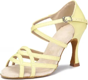 Women's Soft Sole Latin Dance Shoes - Tango Salsa Purple Party Sandals, 10CM/3.9Inch Heel Height