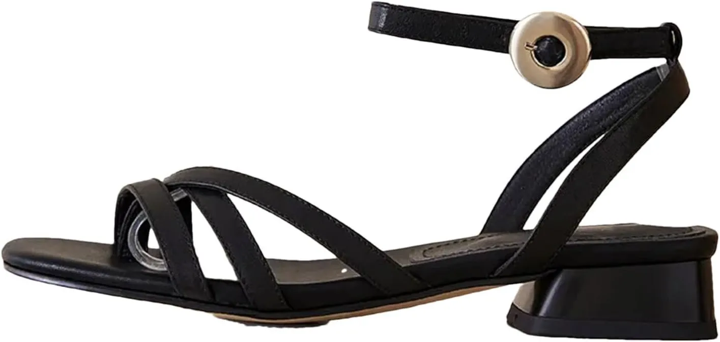 Women's Vintage Buttoned Sandals - Thick Heels Summer, Wedding Office Lady Fashion