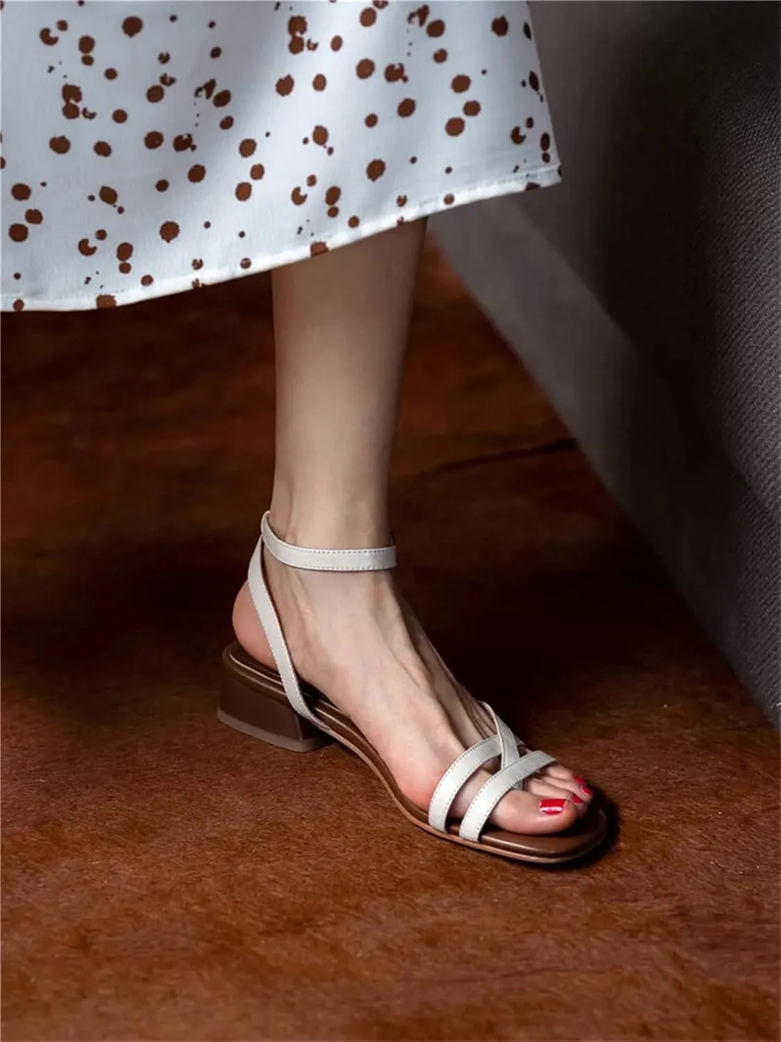 Women's Vintage Buttoned Sandals - Thick Heels Summer, Wedding Office Lady Fashion