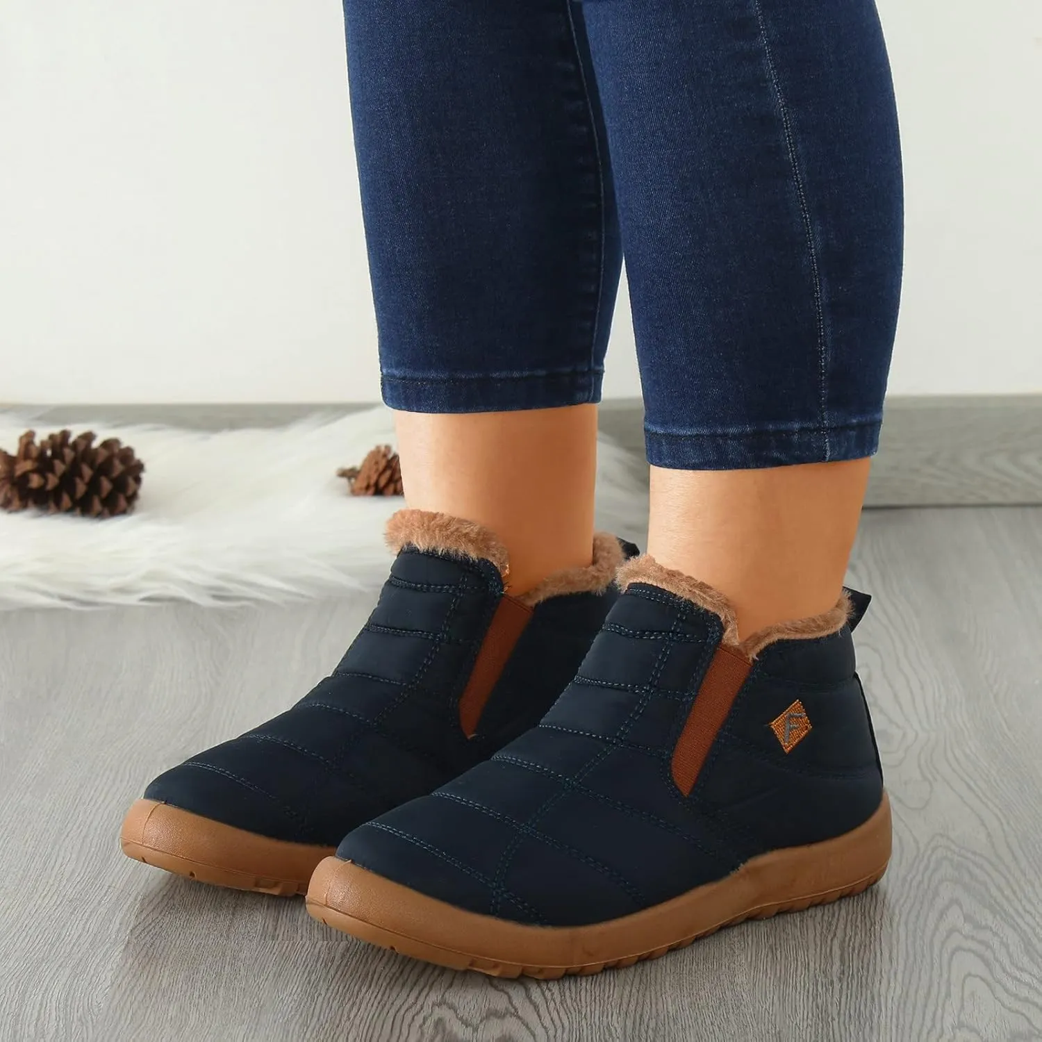 Womens Wide Size 10.5 Snow Boots Zippered Snow Boots for Women Waterproof Insulated Woman Winter Boots Wide Winter Womens Boots Ankle Botas De Mujer Para El Frio Y Agua