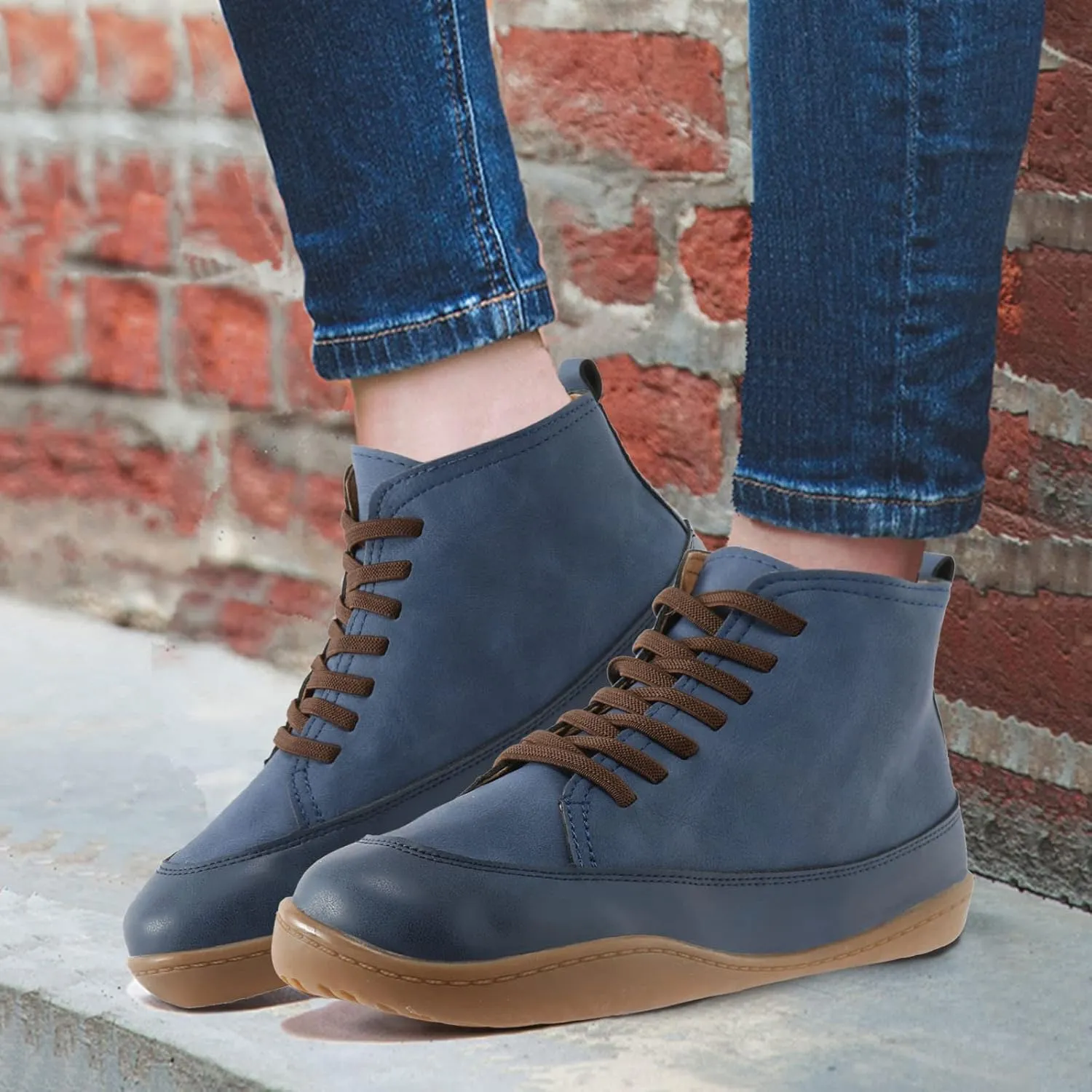 Womens Winter Boots Ankle Black Western Booties Black Casual Boots for Women Steel Toe Boot Comfy Soft Cover Heel Lace-up Round Toe Comfortable Low Heel