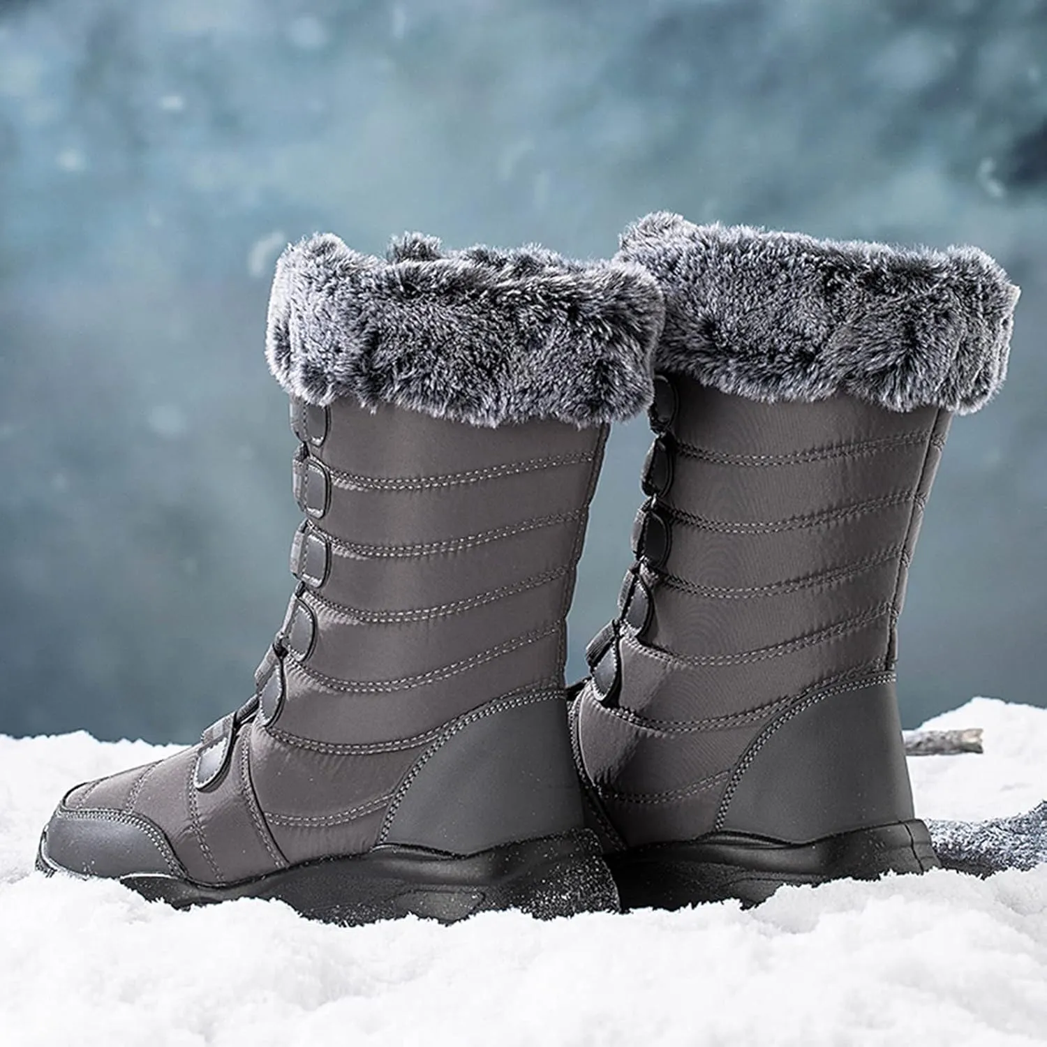 Womens Winter Snow Boots Fur Lined Women's Non Slip Work Boots Waterproof Snow Boots for Women Wide Feet Wedge Heel Winter Boots for Women Platform Ankle Winter Boots for Women