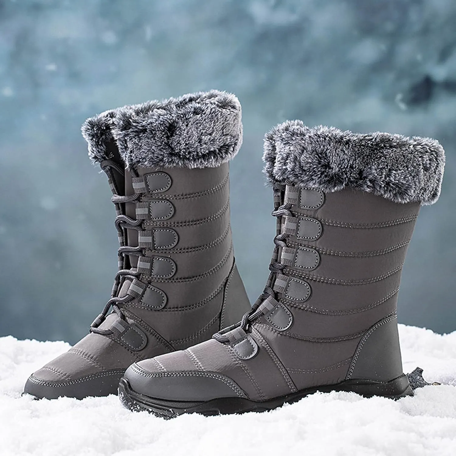 Womens Winter Snow Boots Fur Lined Women's Non Slip Work Boots Waterproof Snow Boots for Women Wide Feet Wedge Heel Winter Boots for Women Platform Ankle Winter Boots for Women