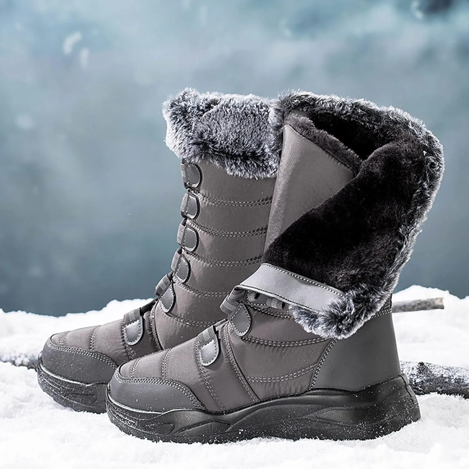 Womens Winter Snow Boots Fur Lined Women's Non Slip Work Boots Waterproof Snow Boots for Women Wide Feet Wedge Heel Winter Boots for Women Platform Ankle Winter Boots for Women