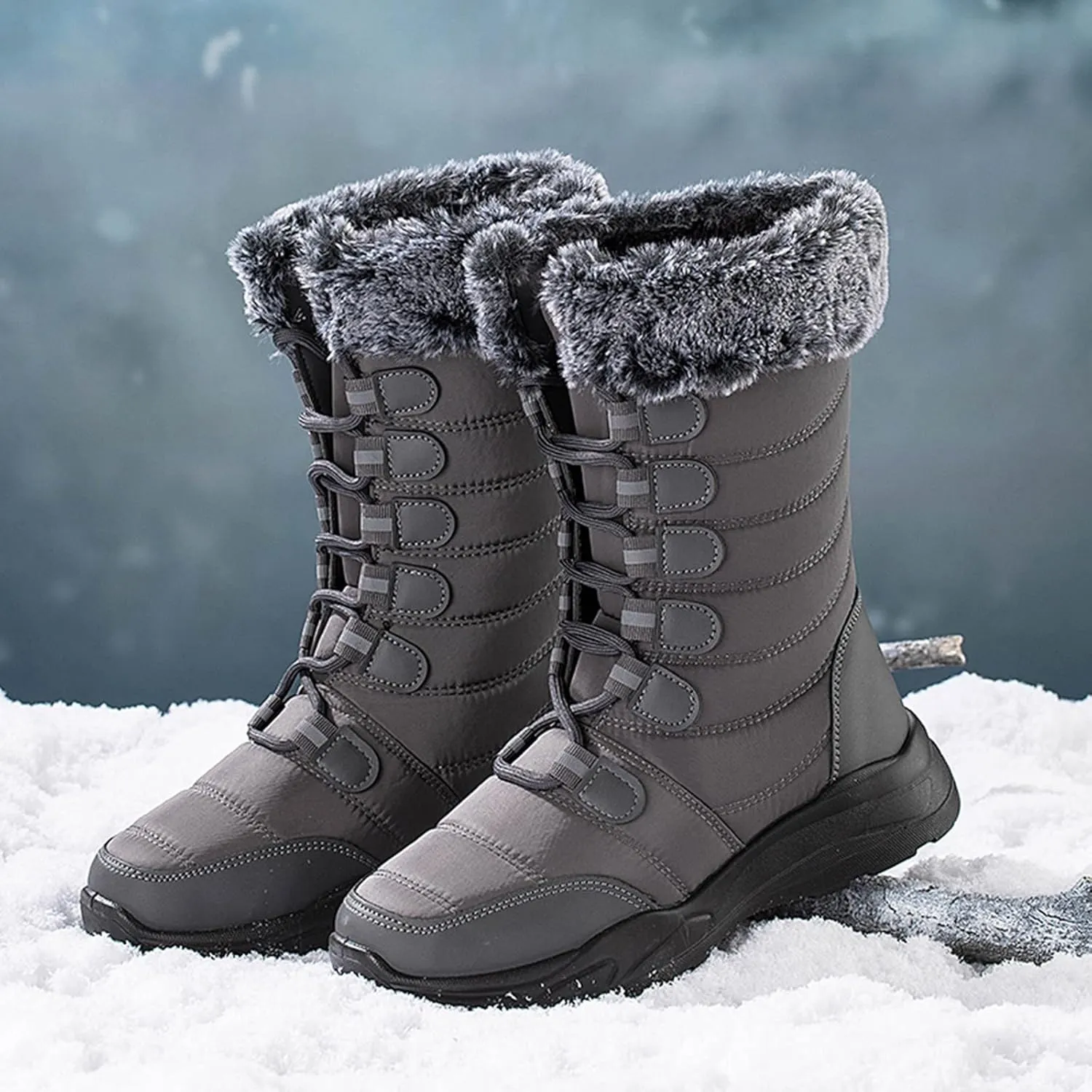 Womens Winter Snow Boots Size 11 Women's Black Waterproof Snow Boots Snow Boots for Women Size 7.5 Fur Boots Heels for Women Winter Botas De Invierno Para Mujer Negras Largas