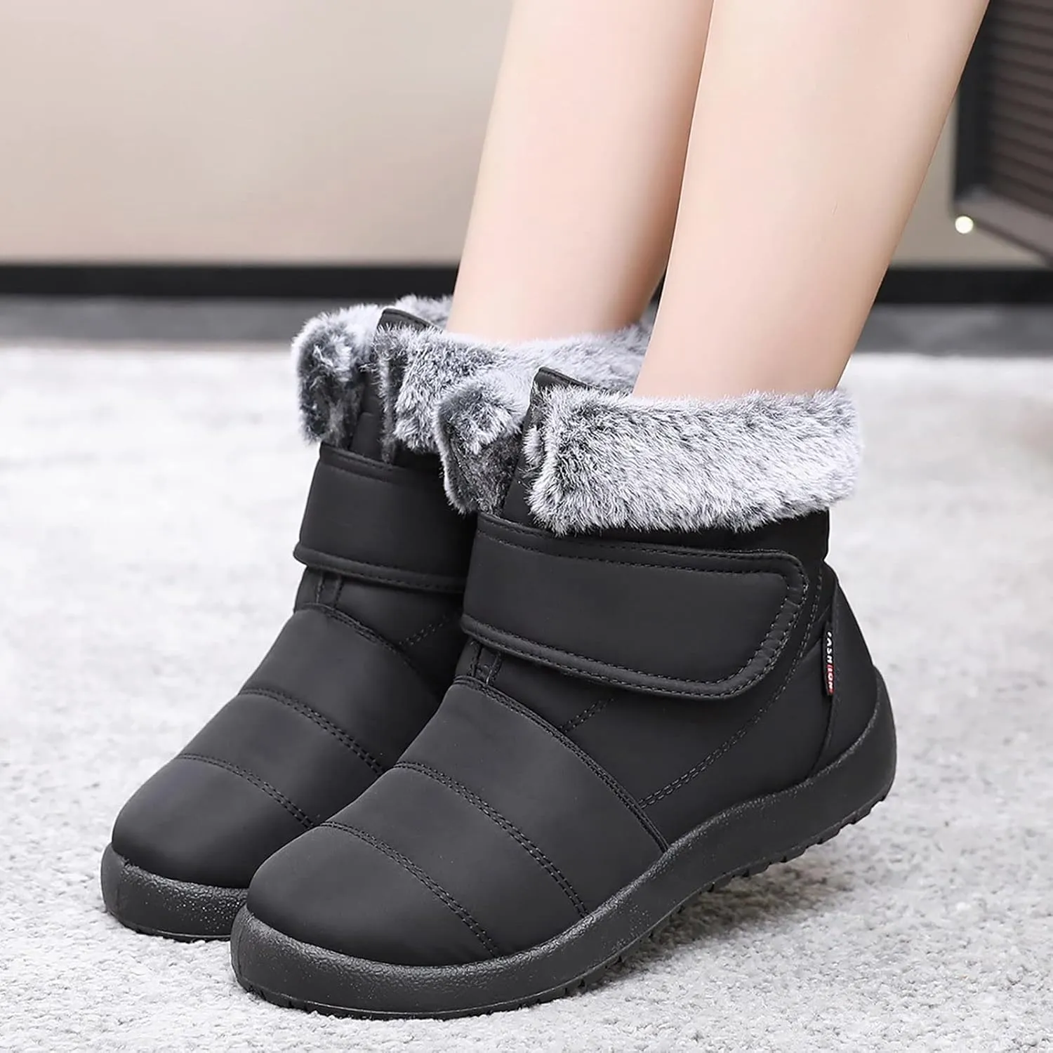 Womens Winter Snow Boots Size 11 Women's Black Waterproof Snow Boots Snow Boots for Women Size 7.5 Fur Boots Heels for Women Winter Botas De Invierno Para Mujer Negras Largas