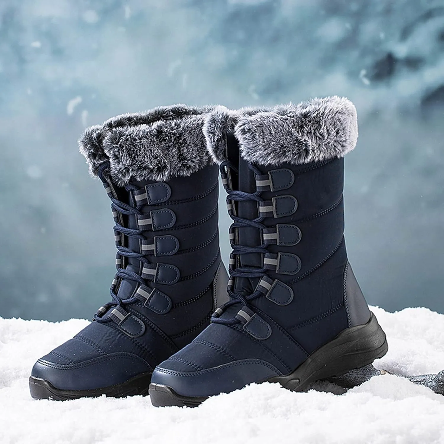 Womens Winter Snow Boots Waterproof Womens Boots Winter 2023 Warm Winter Boots Women Knee High Winter Womens Boots Slip on Plus Size Snow Boots Extra Wide Calf