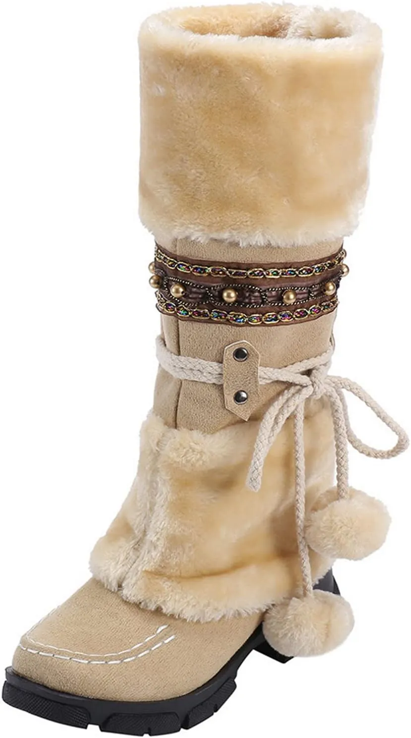 Womens Winter Snow Boots Waterproof Womens Boots Winter 2023 Warm Winter Boots Women Knee High Winter Womens Boots Slip on Plus Size Snow Boots Extra Wide Calf