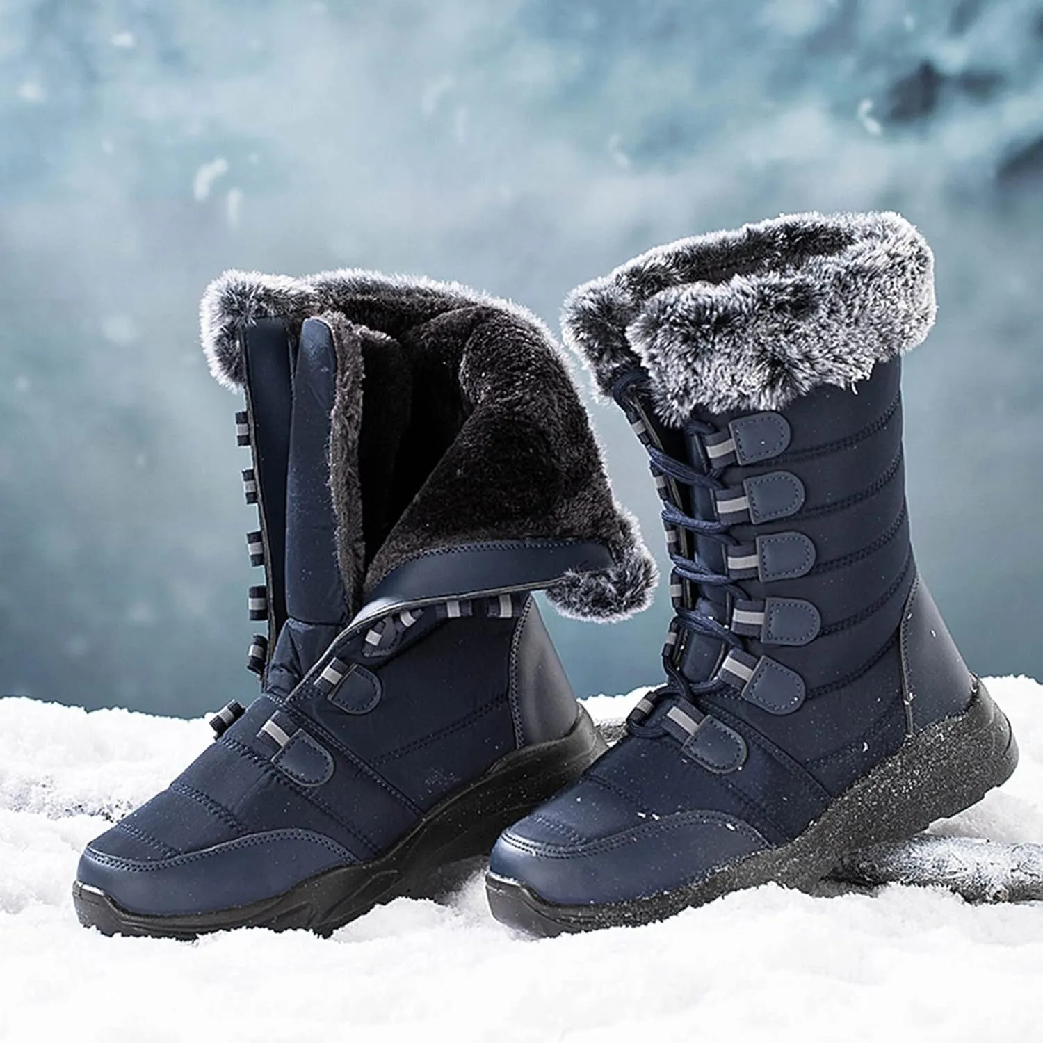 Womens Winter Snow Boots Waterproof Womens Boots Winter 2023 Warm Winter Boots Women Knee High Winter Womens Boots Slip on Plus Size Snow Boots Extra Wide Calf