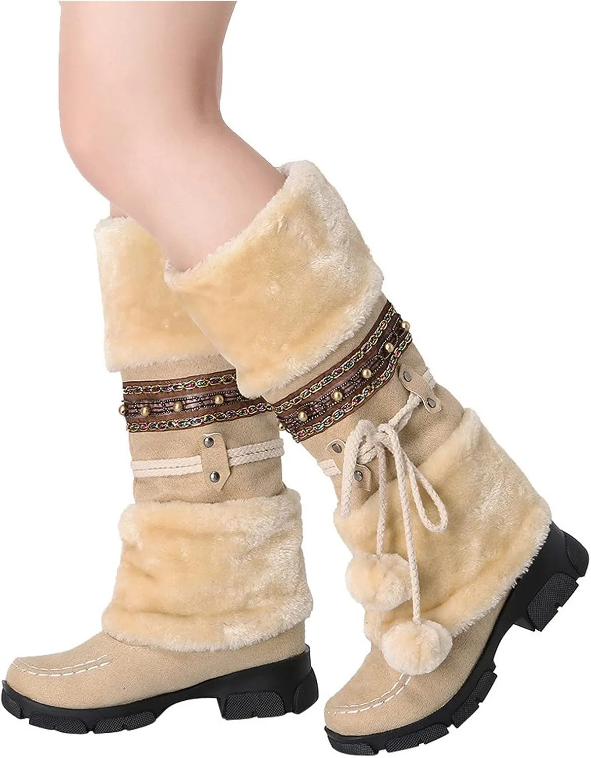 Womens Winter Snow Boots Waterproof Womens Boots Winter 2023 Warm Winter Boots Women Knee High Winter Womens Boots Slip on Plus Size Snow Boots Extra Wide Calf