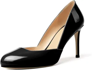 YODEKS Women's High Heel Pumps, Round Toe Slip on, D'Orsay for Work Casual Daily Life Party Dress Shoes