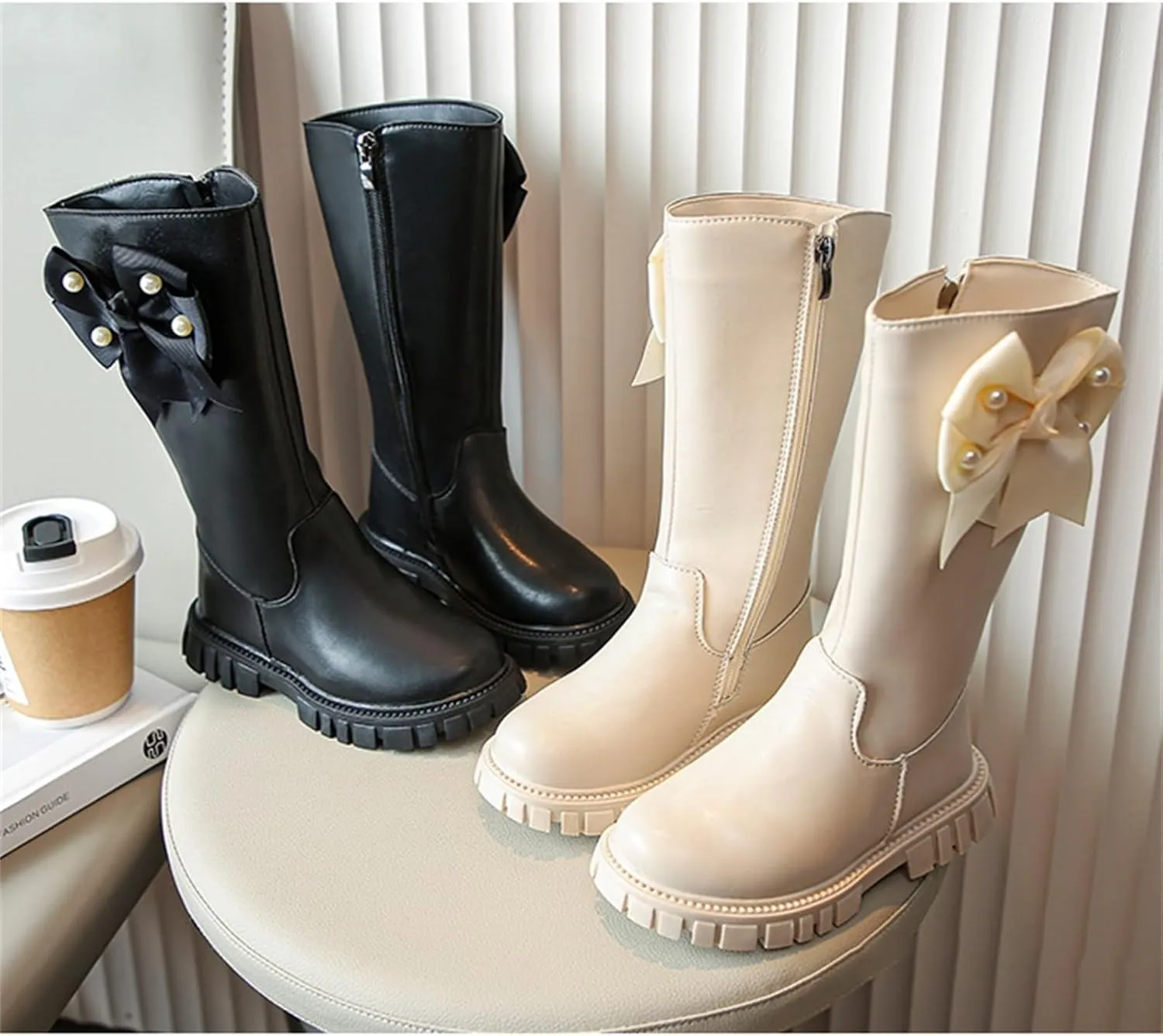 Zipper aterproof Roller Boots For Kids Baby Toddler Girls Long Boots With Bows Childrens Outdoor Slip On Flat Shoes