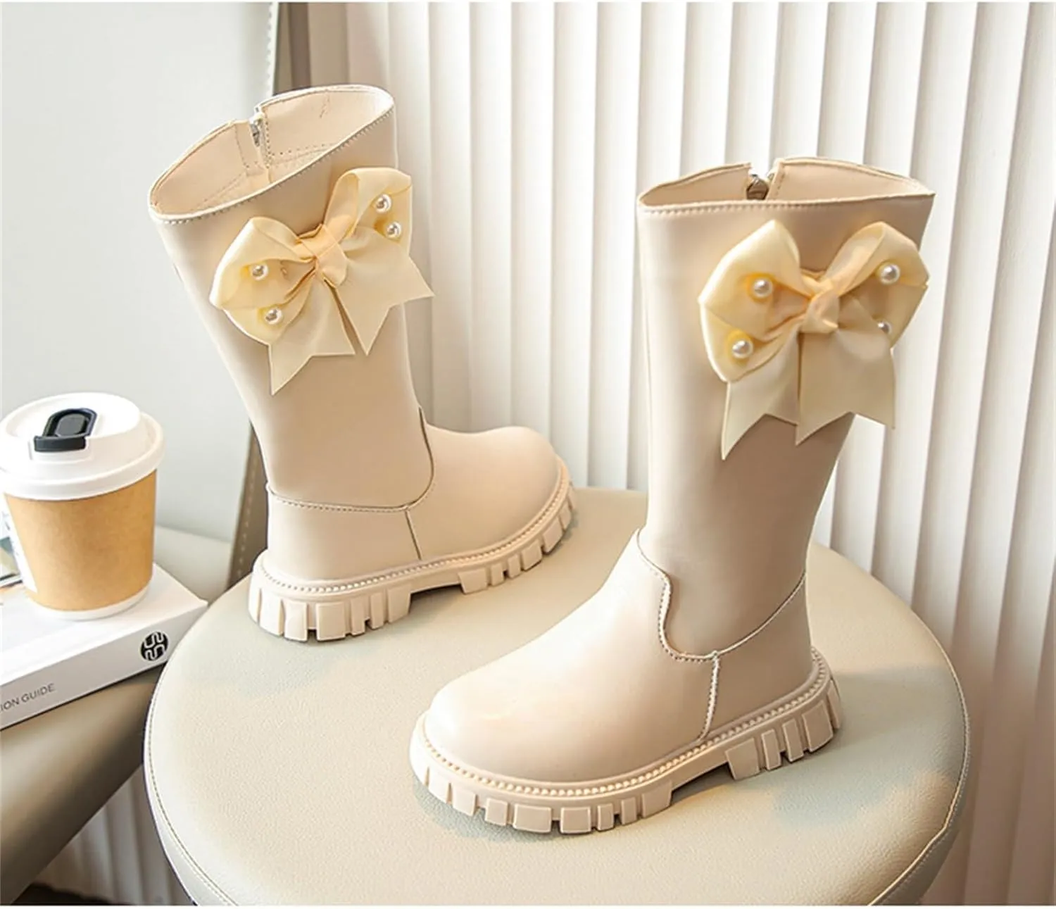 Zipper aterproof Roller Boots For Kids Baby Toddler Girls Long Boots With Bows Childrens Outdoor Slip On Flat Shoes