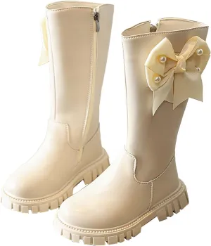 Zipper aterproof Roller Boots For Kids Baby Toddler Girls Long Boots With Bows Childrens Outdoor Slip On Flat Shoes