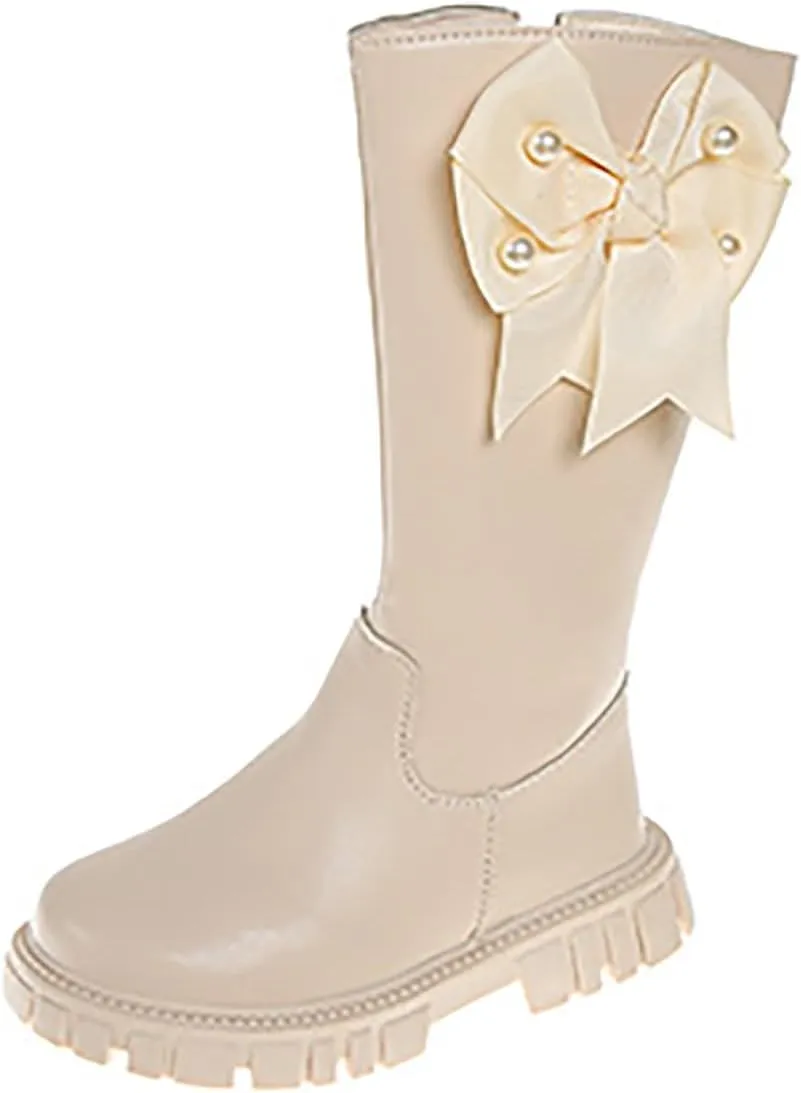 Zipper aterproof Roller Boots For Kids Baby Toddler Girls Long Boots With Bows Childrens Outdoor Slip On Flat Shoes
