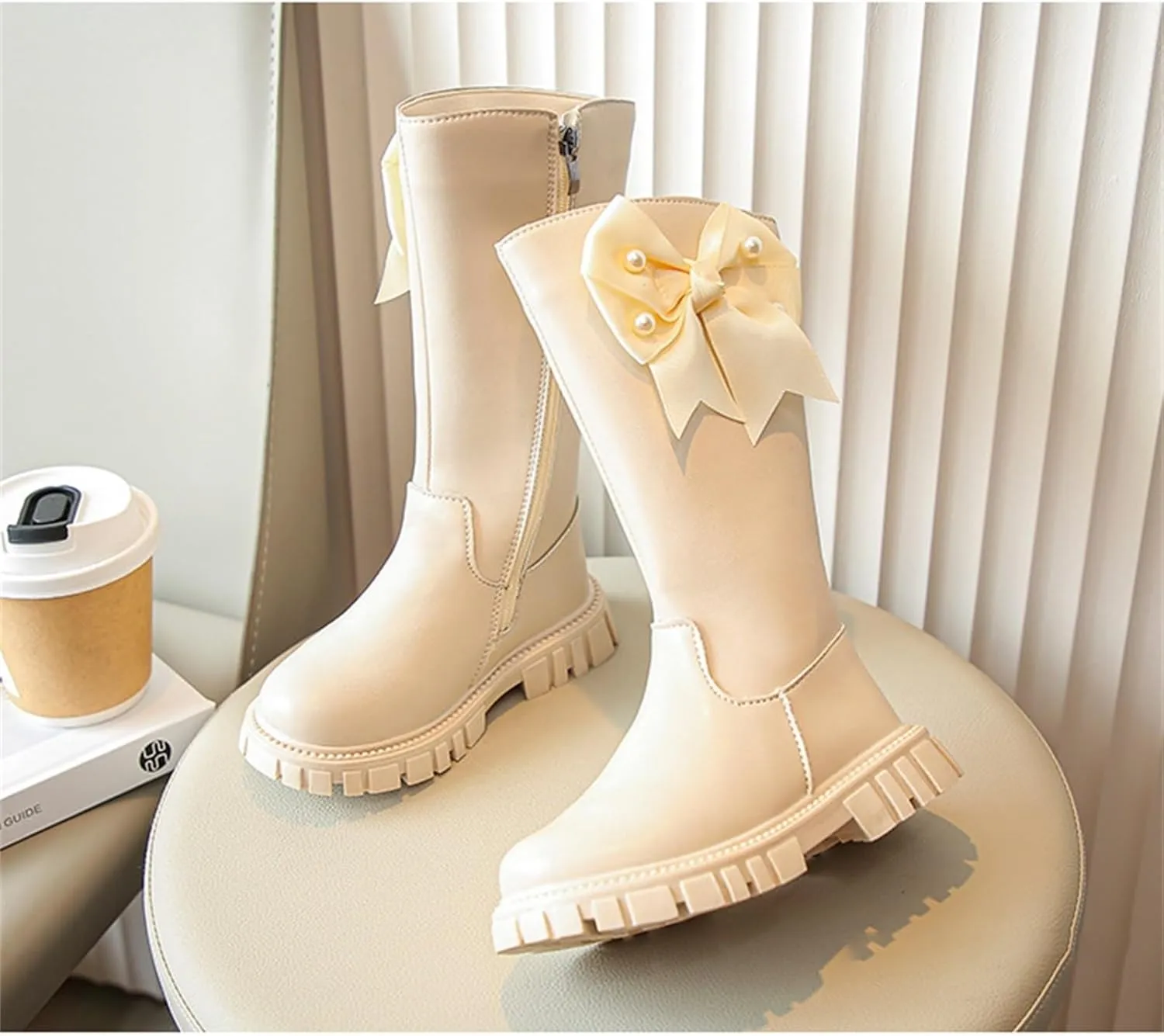 Zipper aterproof Roller Boots For Kids Baby Toddler Girls Long Boots With Bows Childrens Outdoor Slip On Flat Shoes