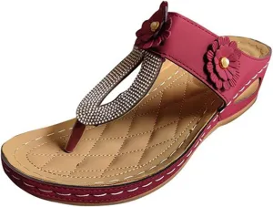 ZSpzx Women's Orthotic Cushion Flip Flops Recovery Walking Sandals for Women Dressy Summer Comfortable Arch Support Wedge Slide Rhinestone Flowers Slip on Memory Foam Plantar Fasciitis Bunion Shoes